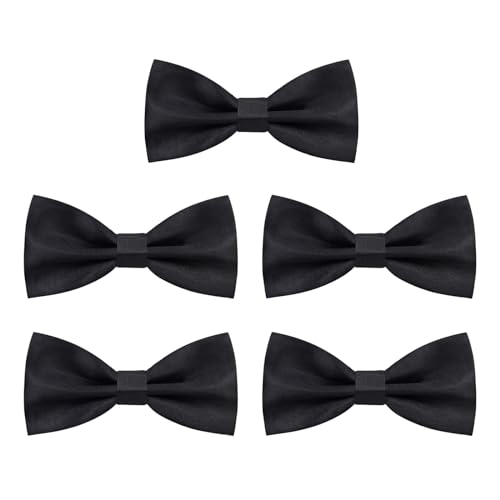 EUPSIIU 5 Piezas Pajaritas Hombre, Pajaritas Color Liso, Clásica Ajustable Preatada Pajarita, Bow Tie Elegante con Gancho con Nudo, Accesorios Ropa para Business Fiesta Bodas Oficina (Negro) (Negro)