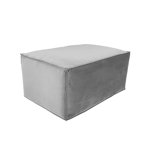 Factory Direct Partners Velvety and Vinyl Overstuffed Rectangle Ottoman for Living Room, Lounge, Office - Sterling
