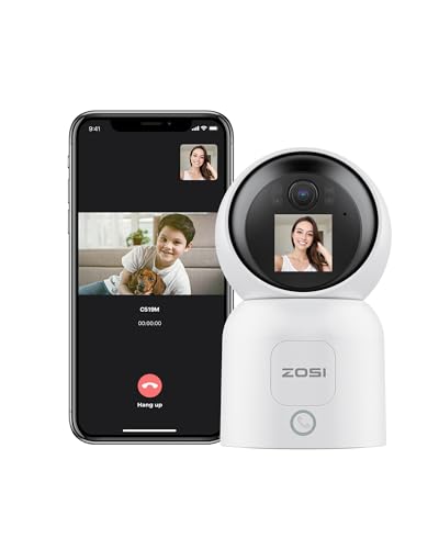 ZOSI 2.5K 4MP Indoor Camera with Screen, 360° Views Baby/Pet Dog Monitor with Gesture/One-Touch Calling, 2 Way Video, 2.4G/5G Dual-Band WiFi Home CCTV Security Camera, Person Detection, C519 4MP