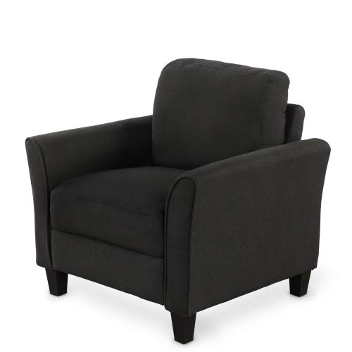 Accent Chair, Modern Linen Upholstered Armchair Club Chair With Double Thickened Cushions Pad And Sturdy Legs, Mid-Century Single Sofa Chair For Living Room, Bedroom, Black #TOP1