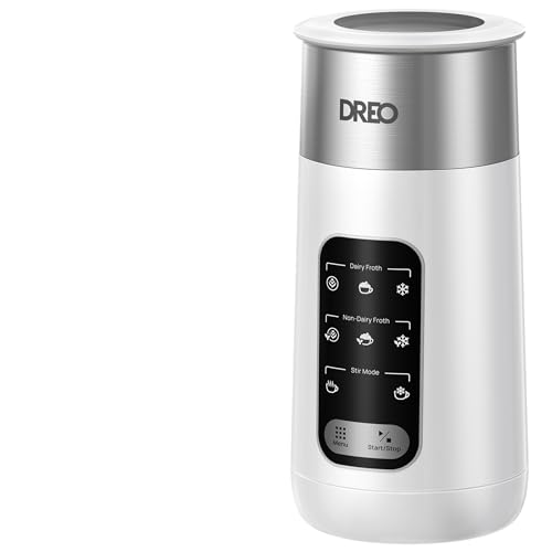 Image of DREO 8-in-1 Milk Frother, Electric Stainless Steel Frother for Latte Art Microfoam and Coffee, 9oz /270ml Warm and Cold Foam Automatic Frothers, LED, Pearl White
