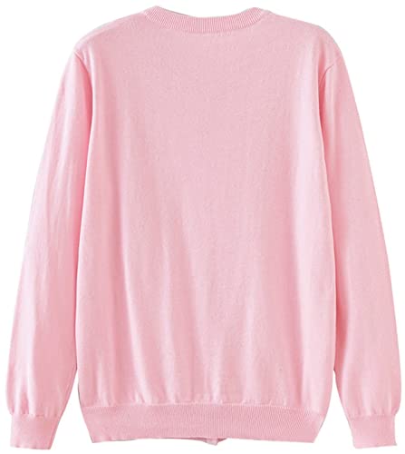Girls Cardigan School Uniform Sweater Crew Neck Long Sleeve Button Cotton Sweaters Light Pink,11-12Years #TOP7