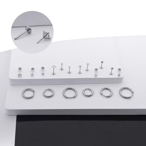 jagosen Flat Back Stud Earrings Cartilage Earrings for Women Men Hypoallergenic Threadless Flat Back Earring Surgical Steel Earring Tragus Helix Labret Lip Medusa Conch Body Piercing Jewelry - Thumbnail 6