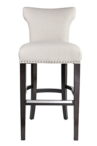Sole Designs Bella Collection Modern Upholstered Bar Stool Chair With Concave Back And Hand Applied Nail Head Trim, Off White/Black #TOP1