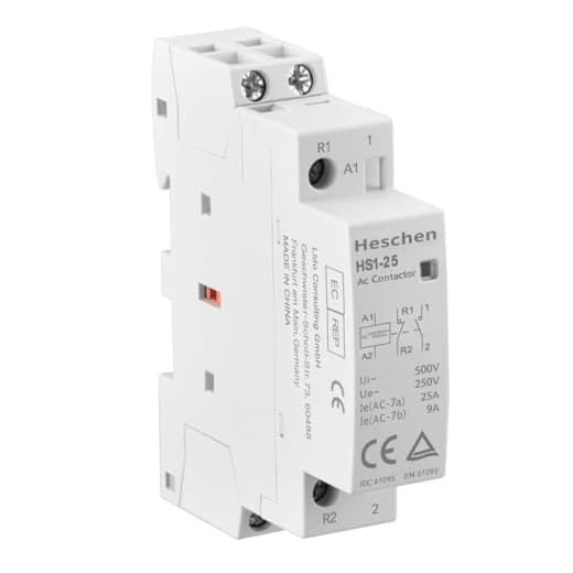Heschen Contattore CA domestico, HS1-25, 2 poli 1NO 1NC, CA 220V/240V Tensione bobina, 35 mm Montaggio su guida DIN