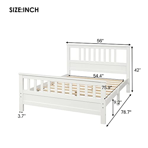 Tensun Full Size Pine Wood Platform Bed With Headboard And Footboard,No Box Spring Needed/Easy Assembly,White #TOP1