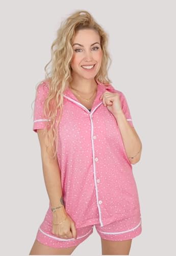 Pijama Algodão Feminino Curto Americano Manga Curta com Botões Verão Adulto indicado Gestante Amamen