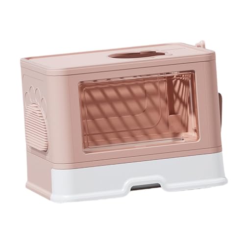 Folpus 完全密閉型猫ボックス 子猫トイレ スコップ付きで洗える 移動が簡単なペット用便器 猫用トイレ 小型ペット用, ピンク