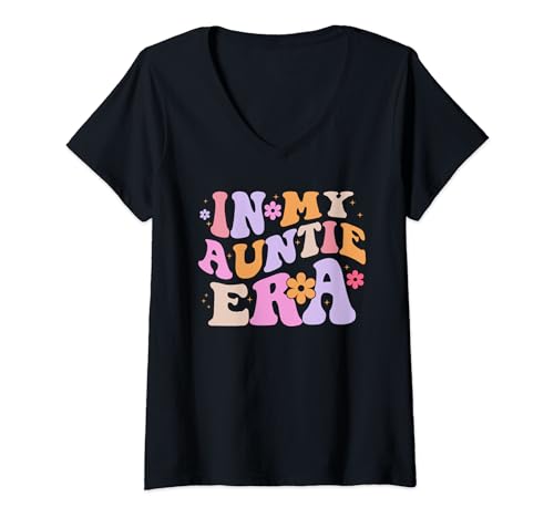Femme In My Auntie Era Retro Groovy for Cute Aunt Life Mothers Day T-Shirt avec Col en V