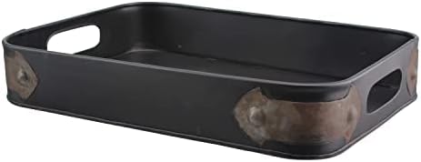 Stonebriar Rectangle Slate Metal Serving Tray with Rust Trim & Cutout Handles, Industrial Butler Tray, For Serving Drinks & Snacks, Centerpiece for Coffee Table, Document Organizer for Desk or Office