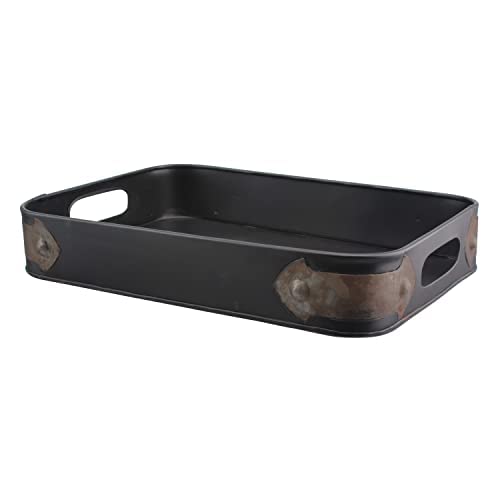 Stonebriar Rectangle Slate Metal Serving Tray With Rust Trim & Cutout Handles, Industrial Butler Tray, For Serving Drinks & Snacks, Centerpiece For Coffee Table, Document Organizer For Desk Or Office #TOP5