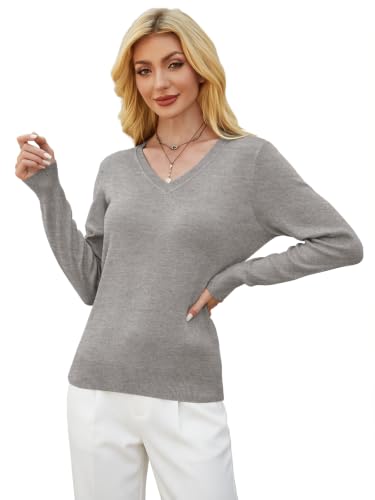 Image of GKBK Women's Sweaters 2026 Fall Fashion Lightweight Classic V Neck Business Casual Outfits Long Sleeve Knit Pullover Tops
