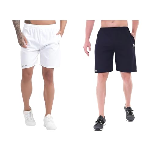 Image of BLUE STAR SHARK Athletic Sports Shorts for Men with Zip Pockets and Elastic Waistband Quick Dry Lightweight Activewear Combo - Pack of 2