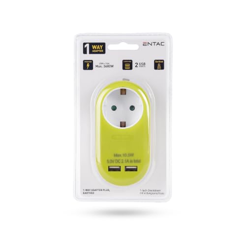 Entac Adaptateur de Prise + 2 Ports USB-A Citron Vert