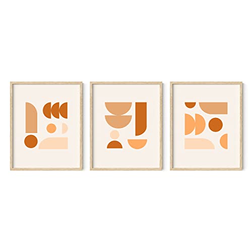 Haus and Hues Boho Framed Wall Art - Set of 3 Mid Century Modern Art, Terracotta Wall Decor, Framed Geometric Wall Art, Orange Polygon Poster, Earth Tone Pictures, (16"x20" Unframed)