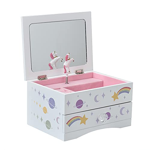Aliz Unicorn Music Jewelry Box For Girls - Wooden Jewelry Storage Box With Glittery Unicorn And Shooting Stars Design - Charming Room Decor And Childhood Memories Keepsake Box For Girls And Teens #TOP5