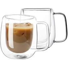 Double Wall Glass Coffee Mugs -8.2Oz Clear Insulated Glass Espresso Cups with Handle Mugs for Hot Beverages,set of 2 Perfect for Cappuccino Latte Americano Tea Bag Small 2 PACK