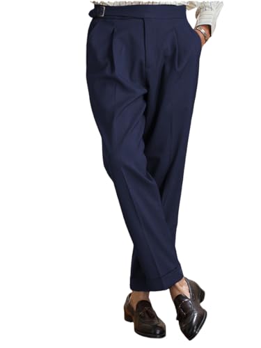 Men's Straight Western Gurkha Pants Retro Tapered Leg Classic Flat Front Chino Pants