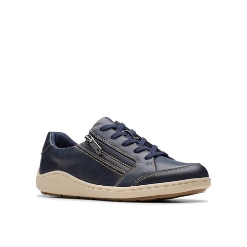 Clarks Clarks Women’s Bryianne Bayla Side-Zip Fashion Sneaker, Navy Leather, 10 Wide