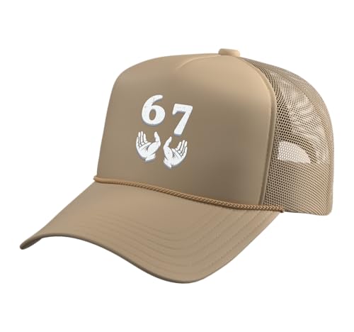 67 Meme Funny 6 7 Men Women Kids Boys Girls Youth Teen Trucker Hat with Adjustable Mesh Back Khaki