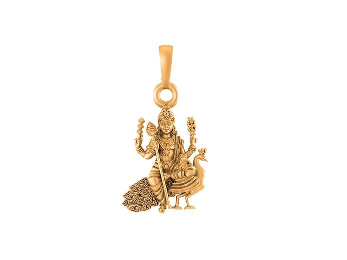 925 Sterling Golden Silver God Karthikeya Pendant Locket for Men and Women - KARTIKEYA-GOLD