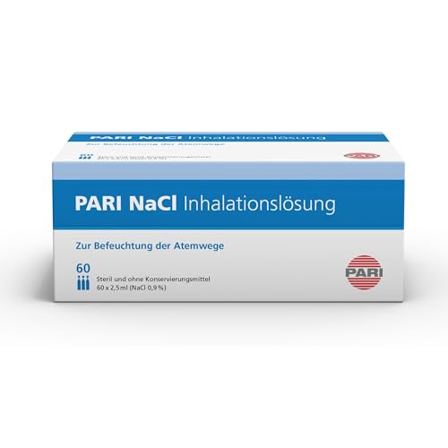 PARI Kochsalzlösung zum Inhalieren für Säuglinge, Kinder und Erwachsene – 60 Ampullen á 2,5ml NaCl 0,9 Inhalationslösung - Steril und ohne Konservierungsstoffe