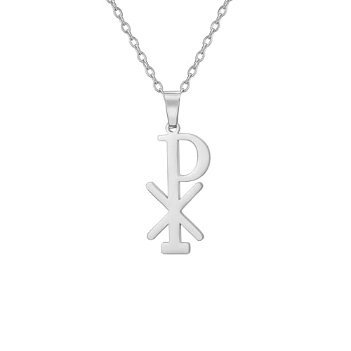 EUEAVAN Collana Chi Rho Simbolo Cristogramma Alpha Omega Collana IXCI NIKA Gesù Cristo Nome Ciondolo Sacramentale Cristiano Amuleto religioso Gioielli Regalo Donna Uomo, Medium, Acciaio inossidabile,