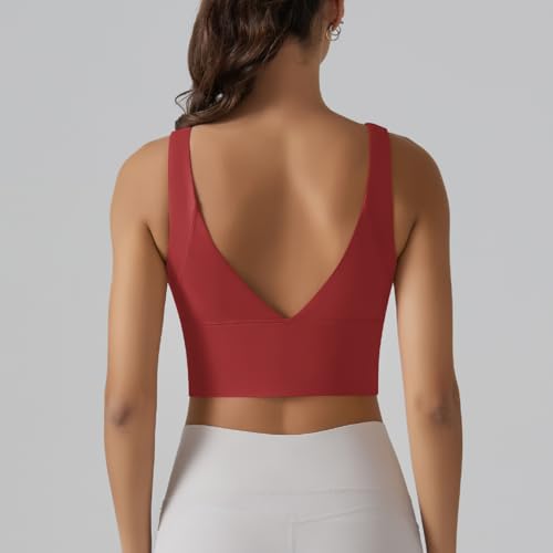Image of ABOCIW Longline Sports Bra for Women V Back Wireless Padded Medium Support Yoga Bra Workout Crop Tank Tops