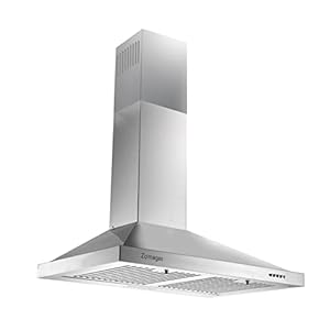 Zomagas 24 Inch Range Hood, Wall Mount Vent Hood in Stainless Steel with Ducted/Ductless Convertible Duct, 3 Speed Exhaust Fan, Energy Saving LED Light, Push Button Control, 2 Pcs Baffle Filters
