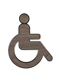 WC Schild Barrierefrei – Toilettenschild Rollstuhl aus Kunststoff mit Holz-Dekor – Modernes Behinderten WC Symbol – Türschild für barrierefreie Toilette & Bad (Nussbaumholz)