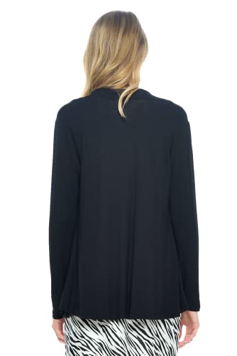 Women Casual Lightweight Soft Bamboo Cardigan Open Front Lounge - Made In Usa (3X-Large, Black) #TOP6