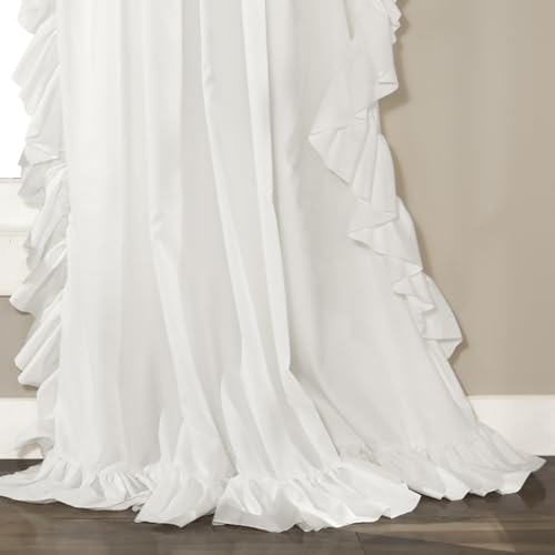Image of Lush Decor Reyna Ruffle Window Curtain Panel Set, Pair, 54 inch W x 84 inch L, White - Flowy Curtain Set - Romantic Ruffle Curtains for Bedroom, Living room, or Dining Room - Farmhouse & Cottage Home Decor