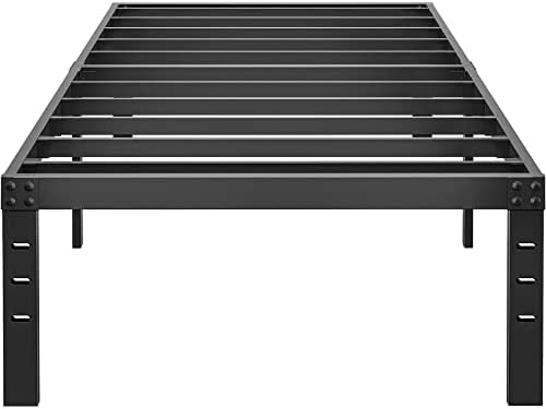 HOBINCHE 14 Inch Metal Twin Bed Frame No Box Spring Needed - Easy Assembly Heavy Duty Noise Free Narrow Bedframes - Single Black Basic Anti Squeak Steel Slats Platform with Storage