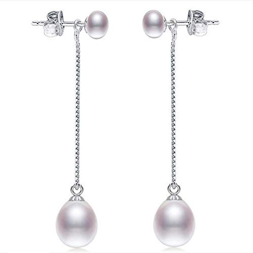 Pendientes de perlas de ley 925 auténtica para mujer con diseño de arroz en formato de 6-9mm