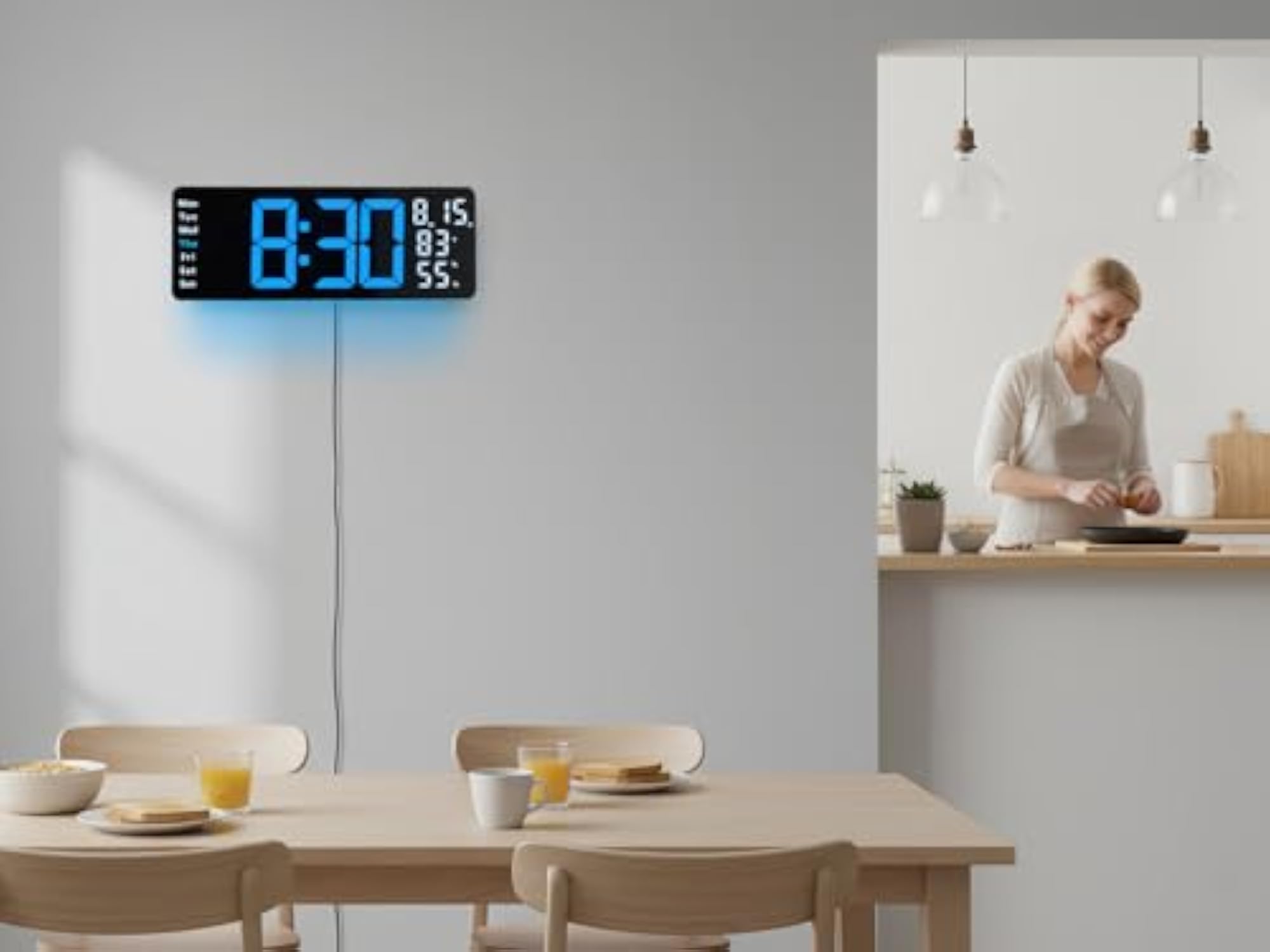 17.5 Inch Blue LED Digital Wall Clock with Ambient Light Colors