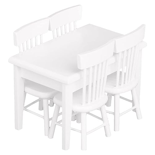Bares, KUYYFDS Muebles de casa de muñecas, Comedor en Miniatura, Silla de Mesa Blanca, casa de muñecas, Elegante Mini Juego de Muebles de Madera portátil para...