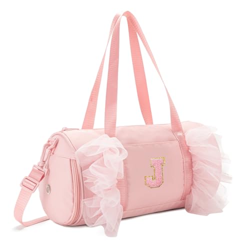 Gitus Birthday Gifts for Girls Age 4-8 Personalized Dance Bag Duffle Bags with Initial Letter Patch Ballets Bag for Girls Mini Travel Tote (Light Pink-J)