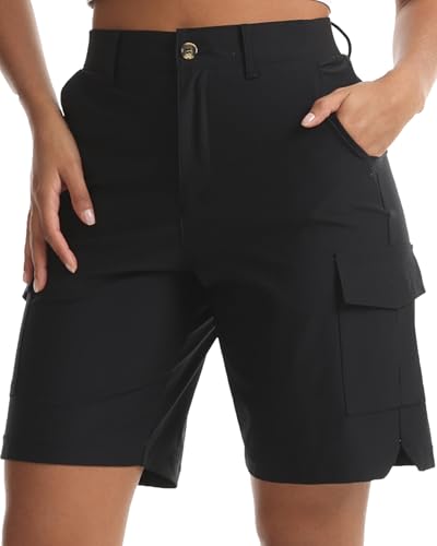 Women's Lightweight Hiking Cargo Shorts for Running Athletic Camping Travel Golf - Water Resistant with 5 Pockets