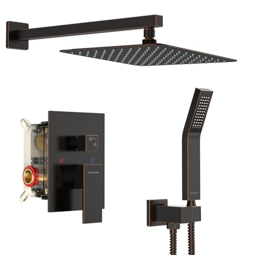 SR SUN RISE Oil Rubbed Bronze Shower System 10 Inches Square Shower Head with Handheld,Waterfall Showerhead (Contain Shower Valve)