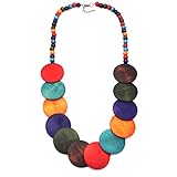 Natural Chunky Wooden Beads Statement Necklace Boho African Tribal Collar Choker Bib Necklace Hippie Vacation Jewelry for Unisex Men Women-colorful
