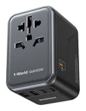 MOMAX Universal Travel Adapter, 65W GaN International Power Adapter with UK,EU,AU,US Plugs, 3USB-C PD & 2USB-A QC Worldwide Travel Plug Adapter, International Converter for Laptops Tablets Phones