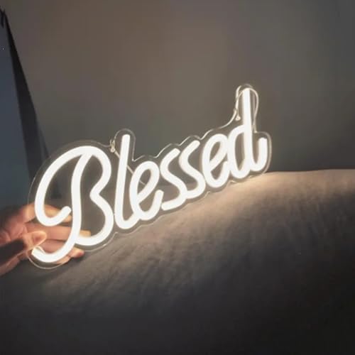 Image of Blessed Neon Signs,LED Arylic Dimmable Blessed Neon Light Decorative Wall Arts Night Lamp for Bedroom Office Studio Lounge Birthday Baby Shower Party,Warm White 17x7Inch