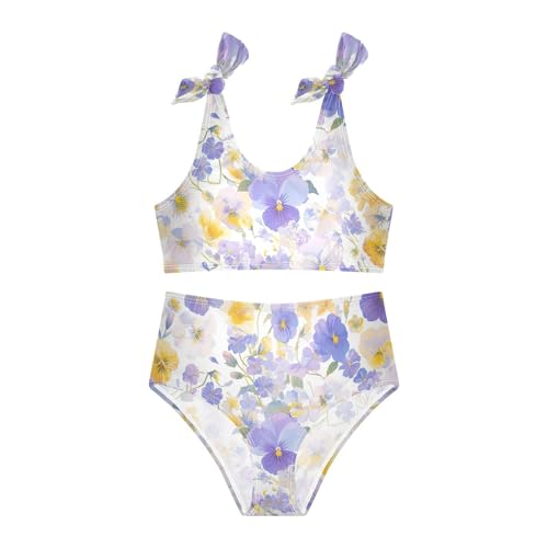 KLL The Garden Tricolor Pansy Flower Girls 2 Piece Bikini Sets Beach Swimsuits Swimming Suits Adjustable Shoulder Strap3