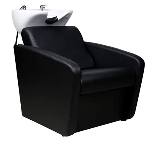 Grupo Belleza Lavacabezas Dark con cerámica blanca espuma de alta densidad y tapizado en polipiel. Inclinación de respaldo perfecta para adaptación de la cabeza en la cerámica, Negro