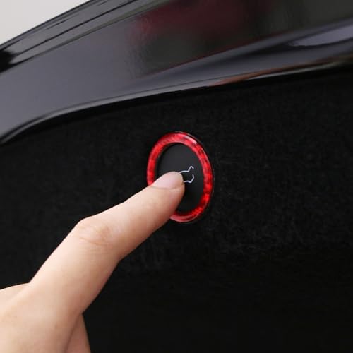 Image of BETTERHUMZ Car Rear Trunk Tailgate Switch Button Trim Compatible with Tesla Model 3 2020-2023 Model Y 2020-2024 Carbon Fiber Remind Sticker Interior Accessories (Red)