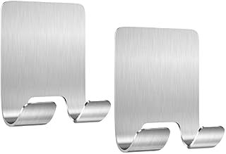 Shexkent Razor Holder 2 Pack, Adhesive Hooks Multifunctional Wall Hooks Wall Hangers Without Nails Stainless Steel Shaving Stands for Bathroom Bedroom Kitchen, Silver