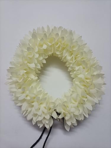 Image of Artificial Flowers for Indian Classical Dance | 12 inch New Mullai Poo Gajra for Bharatanatyam | Reusable Faux Jasmine Garland | Hair Accessory for Wedding | (Cream)