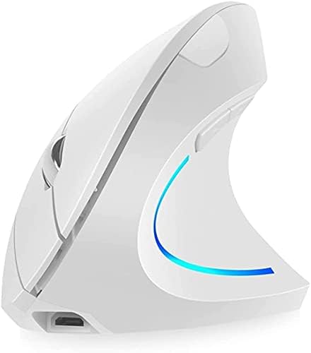 Vertical Mouse, Right Handed 2.4GHz Wireless Ergonomic Rechargeable Vertical Mouse with 4 Adjustable DPI 800/1200/1600/2400, 6 Buttons,Compatible with PC, Desktop,Mac (White)