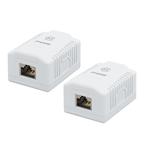 FGB 2x Cat6A Netzwerkdose Aufputz 1 Port RJ45 Buchse Geschirmt Aufputz Montage 10 Gbit/s Ethernet Netzwerk LAN Dose F&uuml;r Verschiedenste Anwendungsbereiche Wei&szlig;