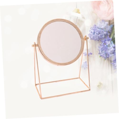 Espejo redondo de maquillaje metálico color oro rosa miniatura 6